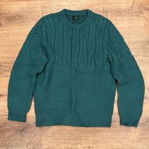J. Crew Green Cable Knit Crewneck Sweater